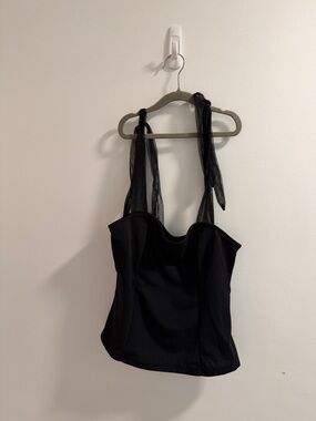 Black Women's Mesh Tie-Strap Bustier Top